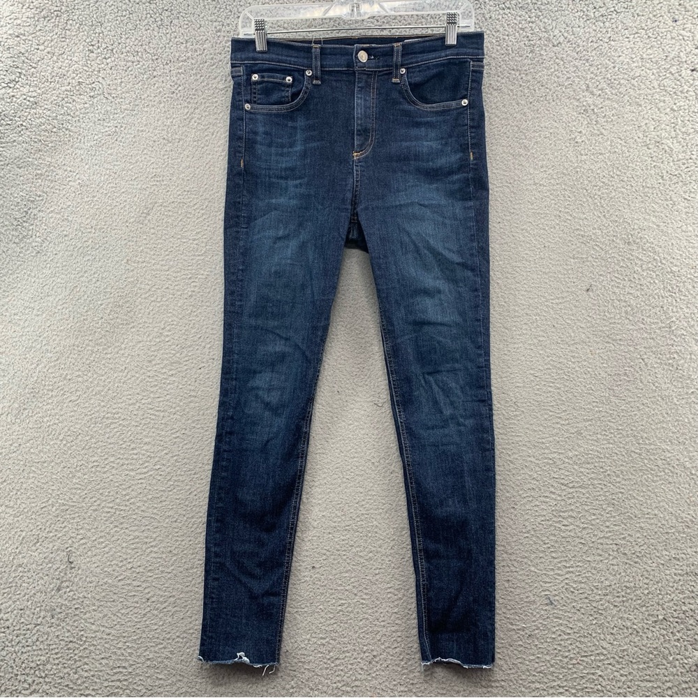 Rag and Bone 10 inch Ankle Skinny Dark Wash Blue Raw Hem Jeans Woman's Size 28